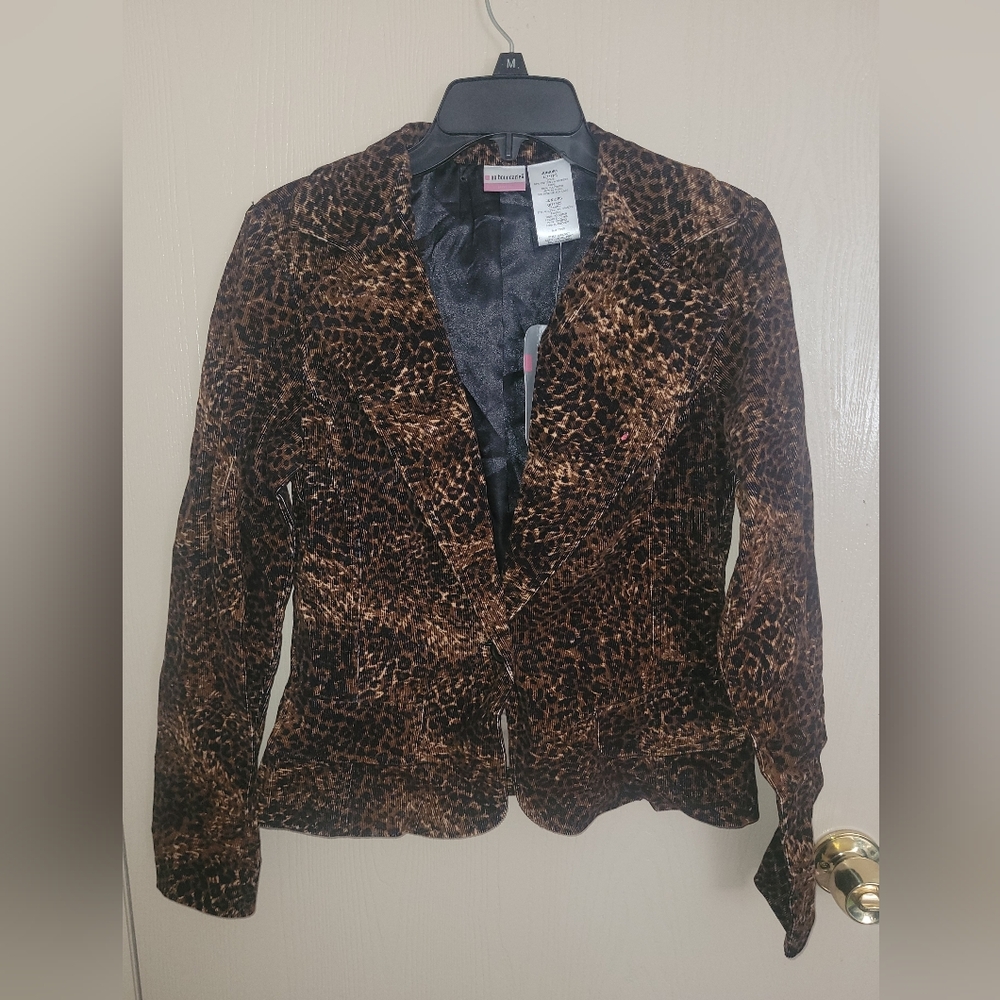 No Boundaries Vintage Y2K Curduroy Cheetah Print Blazer NWT 2005 Size L - Picture 1 of 7